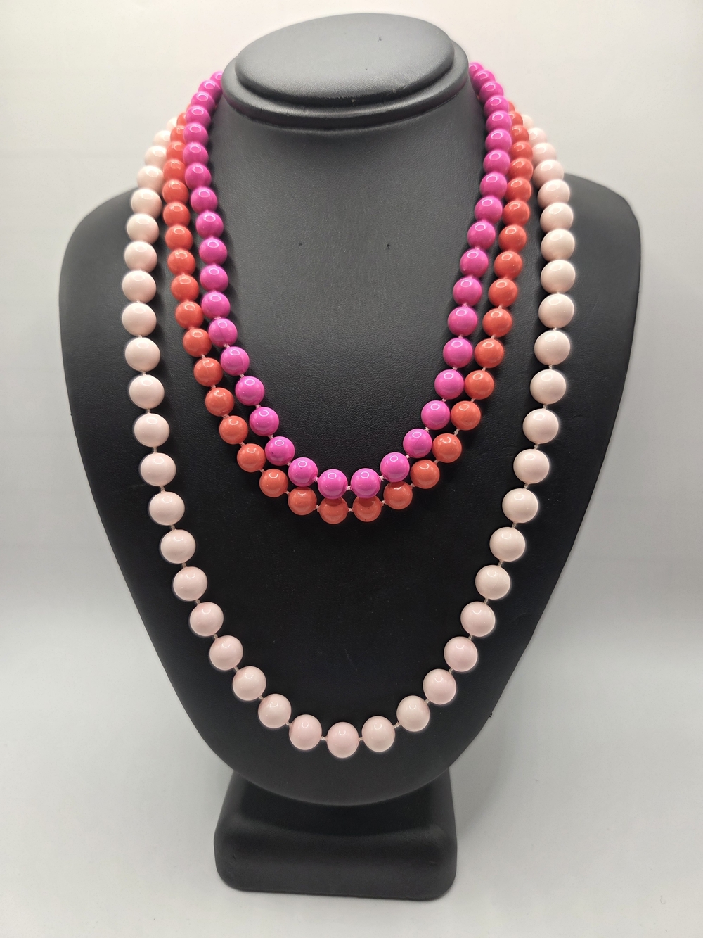 1551. Vintage Pale Pink, Coral & Hot Pink Layered Beaded Necklace Set